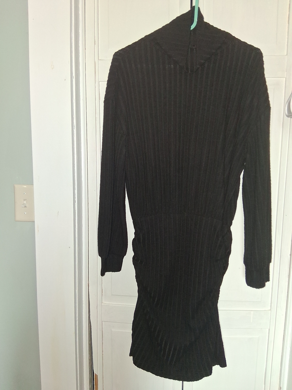 Ribbed Black Midi Dress with Cowl Neck